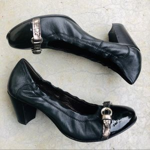 AGL Black Patent Leather cap toe pumps heels